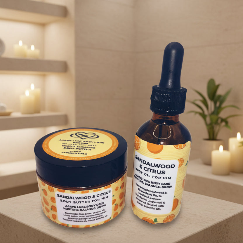 Sandalwood & Citrus Bundle: Body Butter & Oil for Him